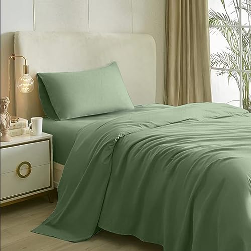 Image of NAKSH Single Bedsheet Cotton 210 TC Plain, Moss Green | 1 Bedsheet for Single Bed (54 x 90 Inch) and 1 Pillow Cover