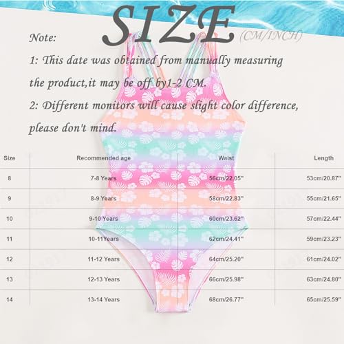 Girls Swimsuit Teens One Piece Tie Dye Criss Cross Back Rainbow Bathing Suits Kids Cute Floral Beach Swim Swimwear3