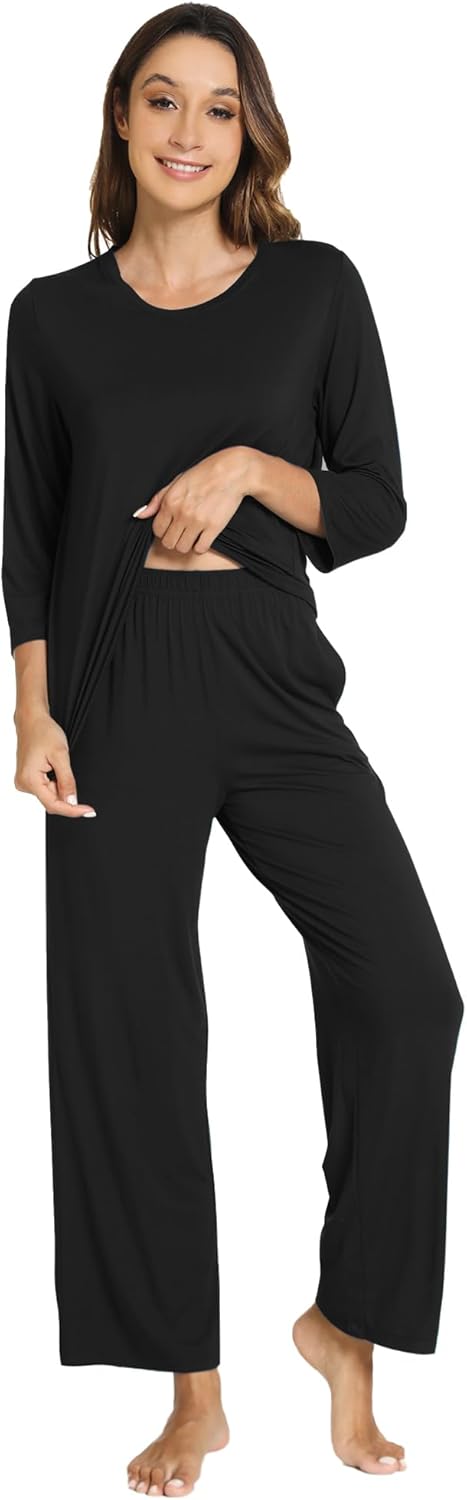 WiWi Womens Pajama Set 3/4 Sleeve Pajamas Crewneck Sleepwear Sets Soft Loungewear Pjs with Pocket S-XXL - Image 4