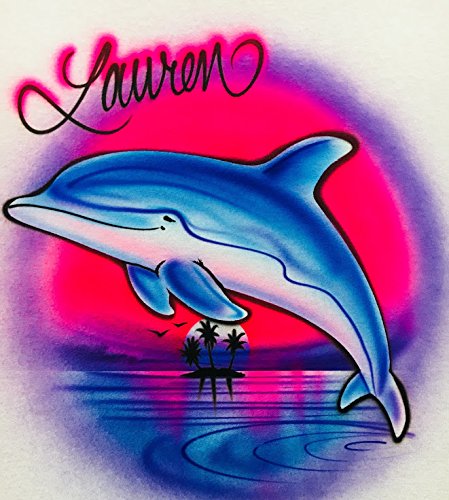 Airbrush T Shirt Dolphin Leaping Pink And Purple Sky Desertcart