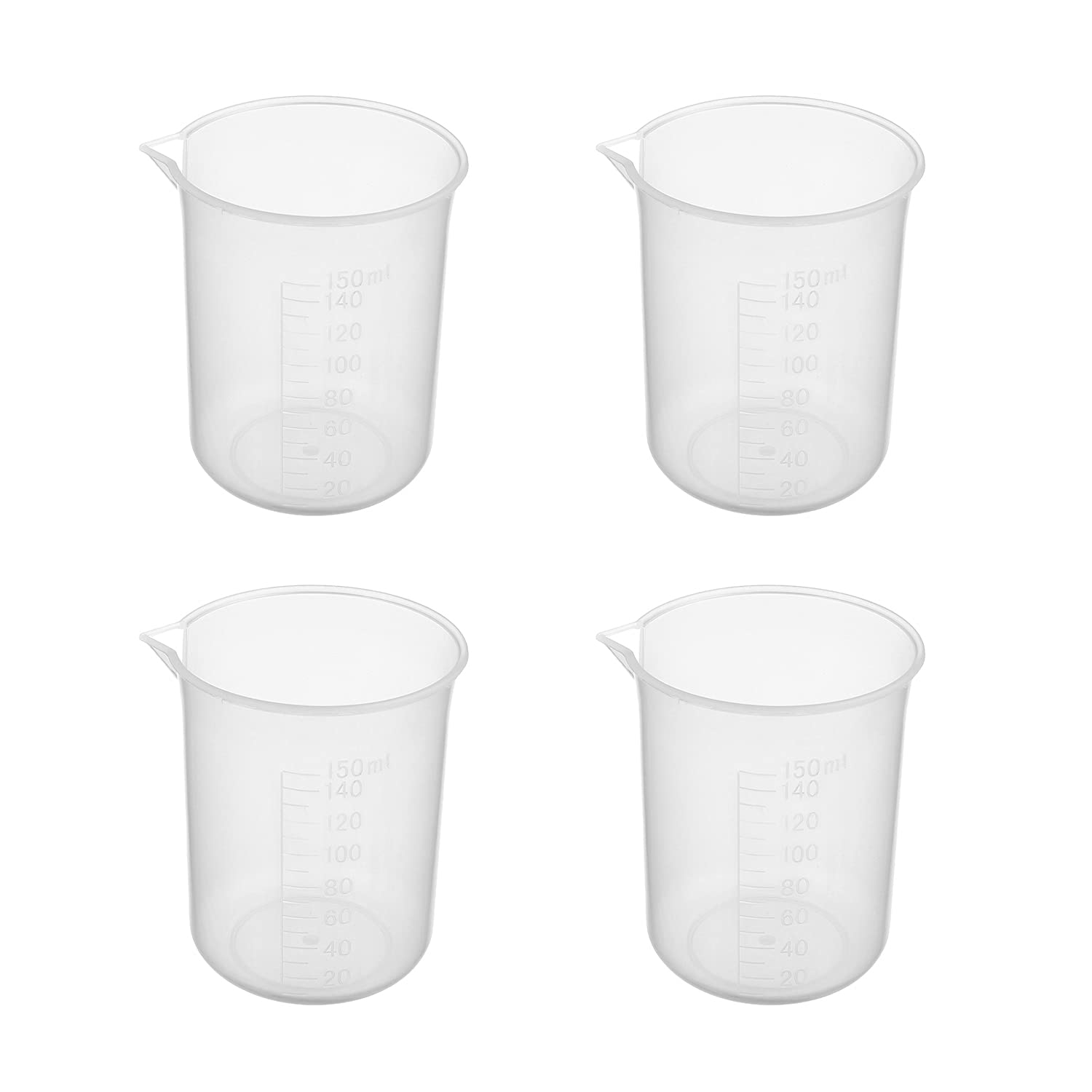 Othmro 8Pcs Measuring Cups 150ml Plastic Graduated Cups PP Plastic Graduated Beaker Clear Scale Cups Liquid Measuring Mixing Cups Graduated Plastic Measuring Cups for Lab Kitchen Liquids Transparent