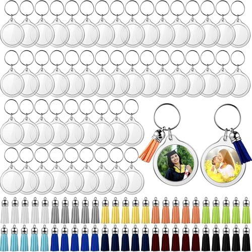Image of Yaomiao Acrylic Photo Keychain with Tassel Clear Blank Custom Keychain Frame Holder Insert Picture Keyring Making Kit