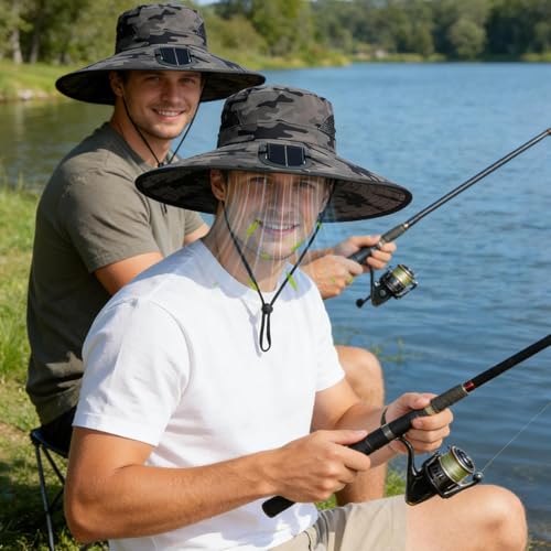 Chapeau bob homme anti-coup de chaud avec grand bord et ventilateur solaire intégré