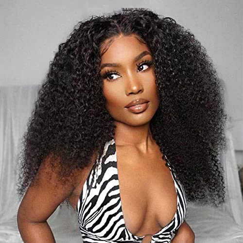 Image of ISEE Kinky Curly Lace Front Wig Human Hair Wear Go Glueless Wig 16 Inch