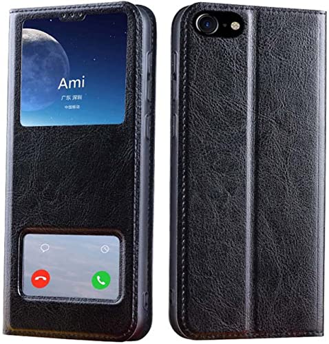 Étui folio iPhone SE 2022 en cuir noir avec fenêtre transparente