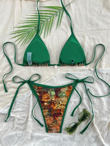 Image of BYFINECANY Women's Floral Printed Bathing Suit Halter Paisley Summer Swimsuit Bikinis Set