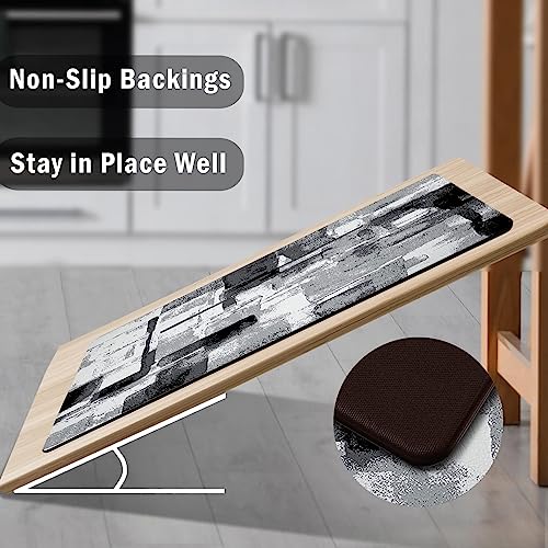 Black Grey Kitchen Rugs Mats Set 2 Pieces Abstract Modern Art Cushioned Anti-Fatigue Kitchen Rug Waterproof Non Slip Comfort Heavy Duty Standing Floor Mat Carpets For Kitchen Laundry, 17"X47"+17"X28" #TOP2