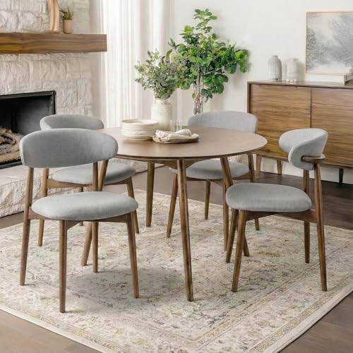 Image of Dining Room Chairs Set of 4, Upholstered Farmhouse Dining Chairs, Modern Fabric Kitchen Chairs with Solid Wood Leg,Light Grey