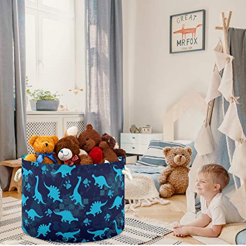 Image of visesunny Storage Basket Blue Dinosaur Footprint Nursery Hamper Basket Clothes Toy Storage Organizer Bin Box Collapsible Laundry Bag for Kid Room,Playroom,Bathroom,Living Room,Dorm,Office