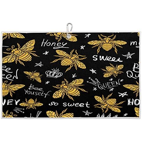 Funky Qiu Golf Towel Vintage Golden Honey Bee,Golf Towel for Bag Quick Dry Microfiber Golf Accessories for Yoga,Gym,Workout,Fitness,15" x 24" Cover