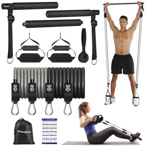 ALongSong Fitnessbänder Pilates Bar Set mit Widerstandsbänder 30-180lbs,...