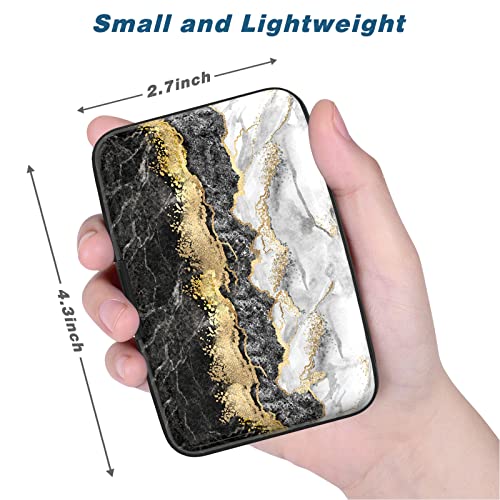 Image of Credit Card Holder, Mini Aluminum Card Wallet RFID Blocking Slim Metal Hard Card Case for Women Men, Black Gold Marble