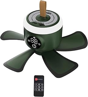 WGFGXQ Wentylator kempingowy z latarnią LED, 8000 mAh USB ładowalny pilot rozrządu wentylator kempingowy 4-biegowy namiot wentylator sufitowy z lampą LED do domu na zewnątrz łóżko