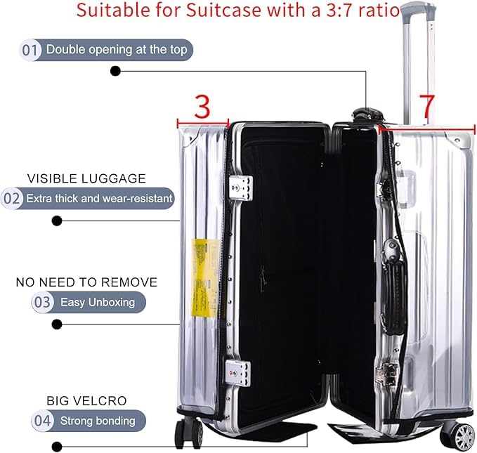 Image of Cover for Hard Luggage Trolley Bags Transparent Protective Covers PVC Fabric Waterproof Clear Suitcase Cover Protectors Travel Dustproof Luggage Cover (32 inch)