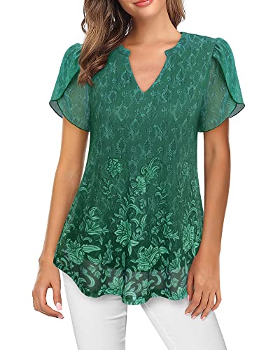 Bebonnie Work Tops For Women, Womens Short Sleeve V Neck Blouses Loose Fit Flowy Tunic Tops To Wear With Leggings Elegant Summer Loose Dressy Blouses Work Clothes For Womem Green L #TOP1