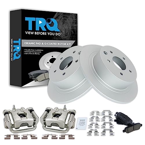 Image of TRQ Rear Brake Pad and Rotor Set Ceramic Solid Rotors Calipers Compatible with 2007-2012 Nissan Sentra