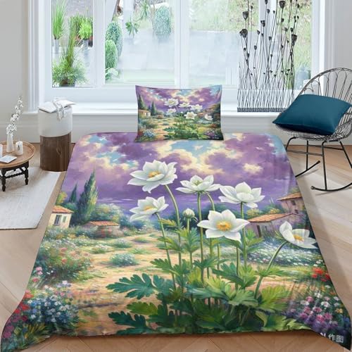 Housse de couette anémone fermeture éclair cachée microfibre lit simple