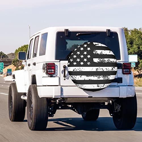 Image of Black and White American Flag Spare Tire Cover Dust-Proof Wheel Tire Cover Fit Trailer, RV, SUV and Many Vehicle 17 Inch
