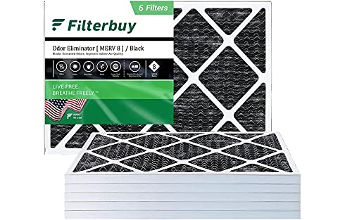Holiday Deals 🛒 Filterbuy 14x18x1 Air Filter MERV 8 (Allergen Odor Eliminator), Pleated HVAC AC Furnace Filters with Activated Carbon (6-Pack, Black)
