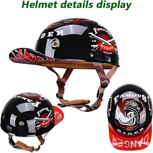 Image of Baseball Motorcycle Half Helmet DOT Approved for Adults Universal Hat Style Helmet with Adjustable Quick Release Buckle Fits Bicycle Cruiser Scooter