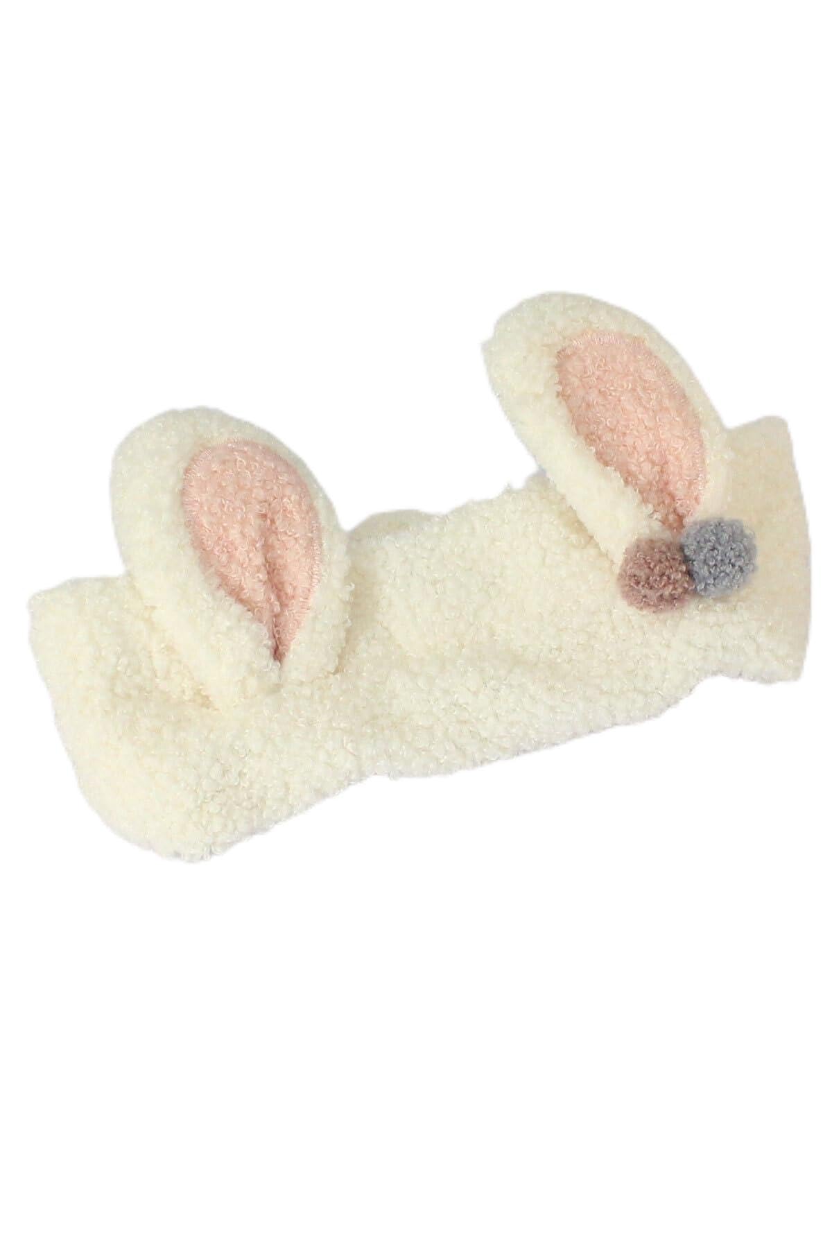 Toyaş Tavşan Kulaklı Peluş Bandana Makyaj Spa Saç Bandı Beyaz