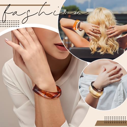 8 Pcs Colorful Acrylic Resin Chunky Bangle Bracelets for Women Punk Geometric Wristband Jewelry, Fit Wrist 6-8 Inch4