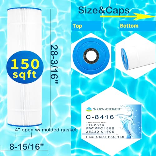 Savener C-8416 Pool Filter Cartridge Replacement for PWWPC150B, 25230-0150S, Posi-Clear PXC-150, C-8416, FC-2576, 81504, 150 sq.ft, 2 Pack