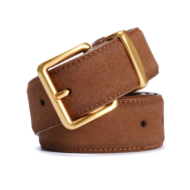 Women's Suede Leather Belt - Wide Gold Buckle Adjustable Waist Belt Fits 26-35 Inches3