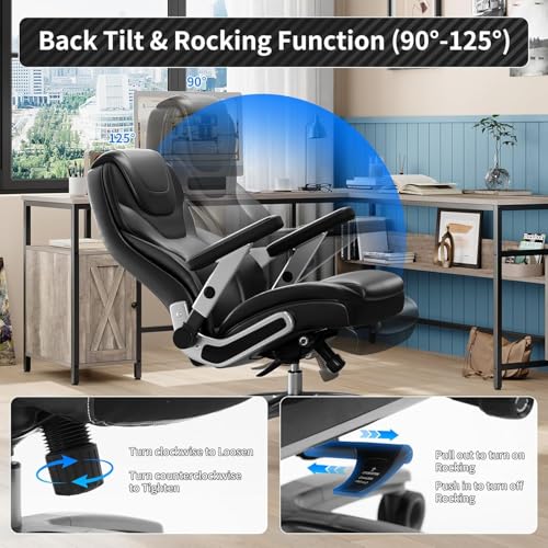 Image of Big and Tall Office Chair with 5D Arms, 600lbs Fabric & PU Leather Heavy Duty Desk Chair, Adjustable Lumbar Support & Height, Tilt Function, High Back Ergonomic Executive Computer Chair