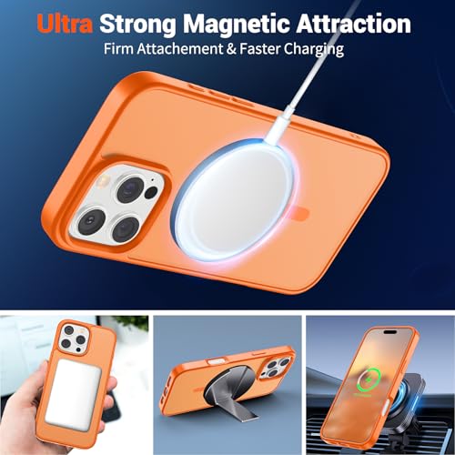 Image of SUPFINE Magnetic for iPhone 16 Pro Case with Screen Protector (Compatible with MagSafe) (Military Grade Drop Protection) Translucent Matte Shockproof Phone Cover,Starry Orange