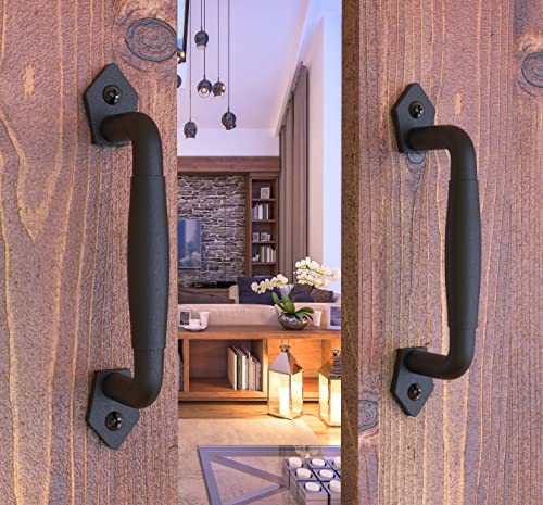Image of 2-Pack 8 Inch Diamond Tapered Barn Door Handle - Black Cast Iron Pull for Sliding Doors, Gates, Sheds, Fences, Closets - Indoor Outdoor Farmhouse Hardware