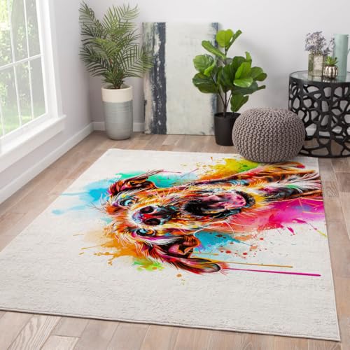 Carpette salon colorée motif chien pour une décoration joyeuse