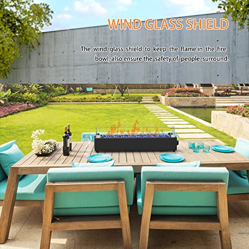 Baide Home 28-Inch Table Top Propane Fire Pit, 40,000 Btu Tabletop Gas Firepit For Patio, Outdoor Portable Fireplace Rectangular Fire Bowl W/Wind Glass Shield, Glass Rocks - Black #TOP7