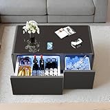 Gagawin Smart Coffee Table with Fridge and Bluetooth, Smart Living Room Table with Frozen Drawers, Dual Speakers, 15W Wireless Charger, Touch Control, USB Ports, Atmosphere Light, LT90 Ultra-Black