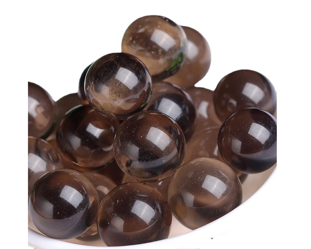 Natural Smoky Quartz Healing Crystal Sphere Balls Gemstones Small Size Pack of 10 for Healing, Reiki, Home Office Decoration, Jewelry Making (Citrine Crystal, 0.55