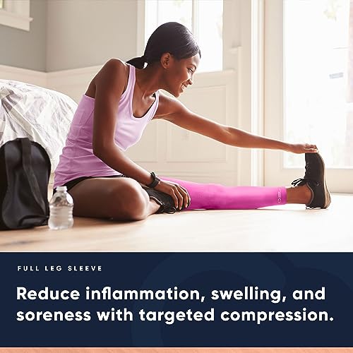 Image of Copper Compression Leg Compression Sleeve - Copper Infused Knee Stabilizer Brace for Running, Meniscus Tear, ACL, MCL, Arthritis, Joint Pain Relief - Thigh & Calf Support for Men & Women - Pink - S