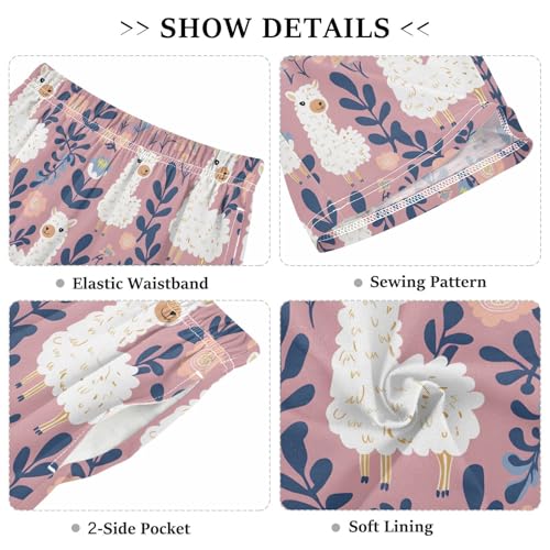 ALAZA Llama Alpaca Leaf Flower Pajama Shorts Sleep Shorts Pant Lounge Pajama Bottoms Elastic Waist with Pockets3