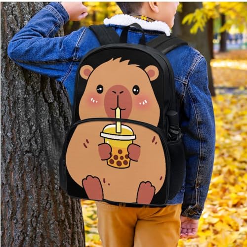 Jeiento Capybara Lover Backpack Kids School Bag Set 4 Piece Unisex Children Backpack with Lunch Bag Pencil Bag Children Crossbody Water Bottle Holder for Sports/Camping/Traveling2