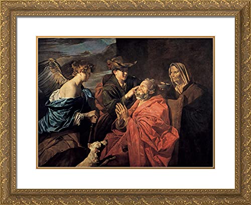 ArtDirect Stom, Matthias 24x20 Gold Ornate Framed Art Print with Double Matting Titled: Healing of Tobit