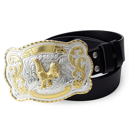 Rooster Belt Cowboy Rodeo Western Gold Tone Cowboy Belt,Black,120CM/47.3''