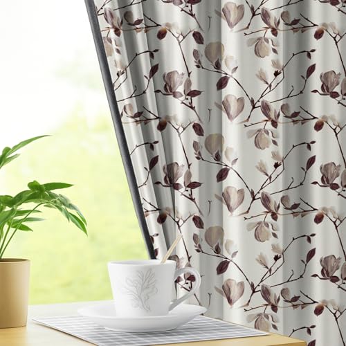 Image of LINENWALAS Printed Blackout Curtains for 7 Feet Door | Set of 2 | Printed Drapes | Thermal Insulated, Room Darkening Panels with Grommet Hanging for Living Room (Brown magnodia)