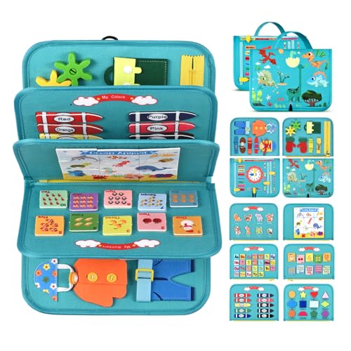 VISATOR Giochi Montessori 3+ Anni Busy Board Quiet Book Pannello Sensoriale Bambini Montessori Ragazzo Ragazza Libri Sensoriali Giochi Sensoriali Autismo Giochi Educativi (Verde