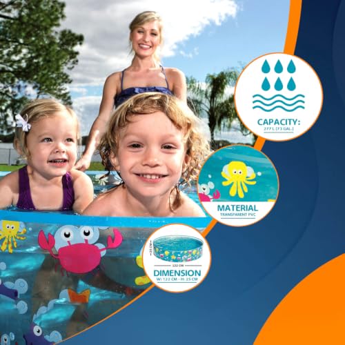 Image of NHR Rigid Wall Swimming Pool for Kids (122 x 25 cm, 4 Feet), 277L Round Ocean Life Water Splash Bath Tub for Toddlers, Non-Toxic Transparent PVC Outdoor Indoor Garden Lawn Water Pool