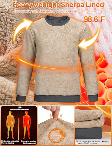 Image of TACVASEN Men's Crewneck Sweatshirt Warm Sherpa Lined Thermal Sweatshirts Heavyweight Long Sleeve Winter Fleece Pullover Shirt