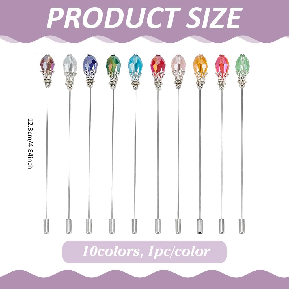 PH PandaHall 10 Colors Hat Pins Glass Beads Lapel Pin 4.8 Inch Long Handle Stick Pin with Crystal Beads Elegant Hair Suit Pins for Women Brooches Tie Hats Scarf Jewelry Accessories