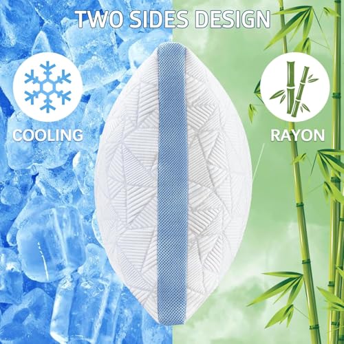 Image of BETU Cooling Pillows Queen Size Set of 2, Shredded Memory Foam Cool Pillows for Hot Sleepers, Adjustable Firm Soft Support Bed Pillows Perfect for Back Neck Pain and Side Sleeping with Cover, Blue