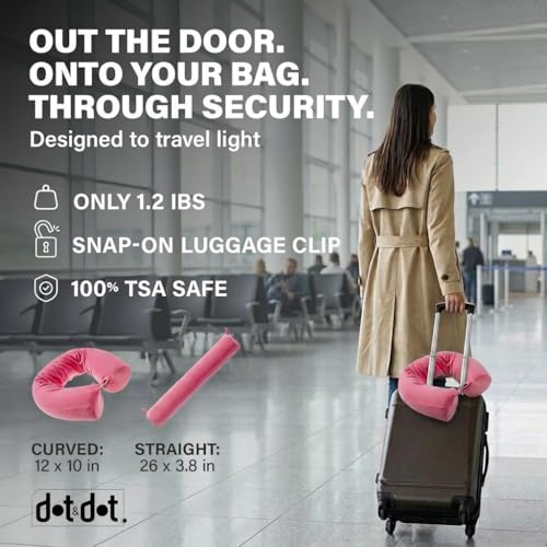 Image of Dot&Dot Twist Memory Foam Travel Pillow, Bendable Neck Pillow for Airplane, Car and Home, 26-Inch Adjustable Roll with Washable Cotton Cover, Pink