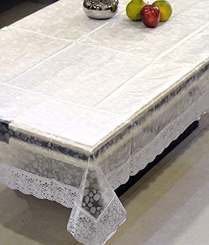 Dasvilla Polyvinyl Chloride Stylish Rectangular Transparent 3D Design Center Table Cover 4 Seater 40 X 60 Inches (Silver Lace)