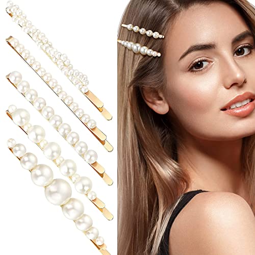 SIDQHICAC 5 Stücke Künstliche Perlen Haarspangen Süße Künstliche Perle Haarnadeln Elegante Faux Perle Haarspange Brauthaar Zubehör für Frauen Mädchen Cover