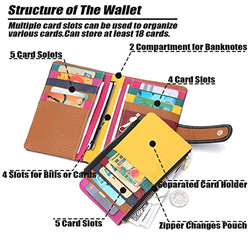 Small Bifold Real Leather Wallet Women Designer Minimalist RFID Blocking Wallet with Removable Card Holder & Coins Pocket (Aqua Green),WL-0314